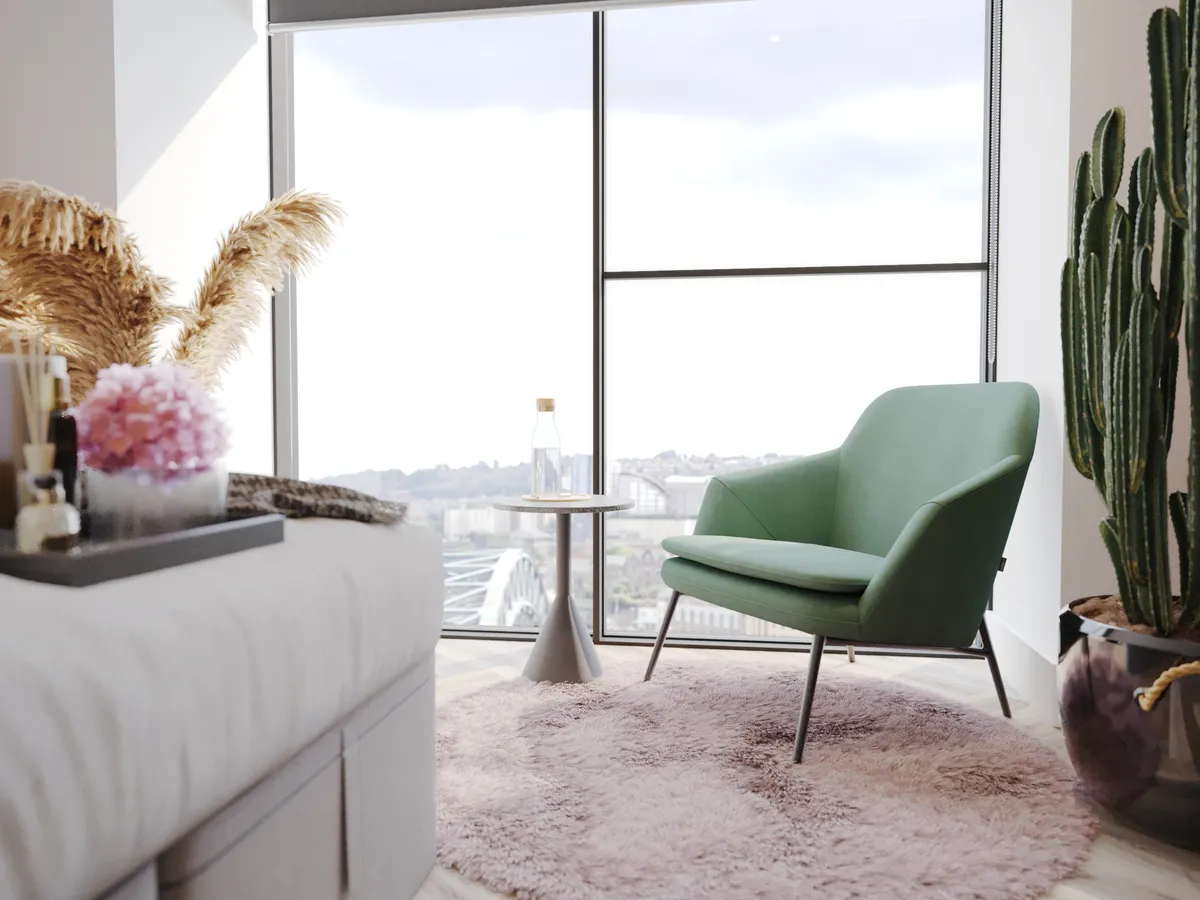 Newcastle apartment bedroom with city view